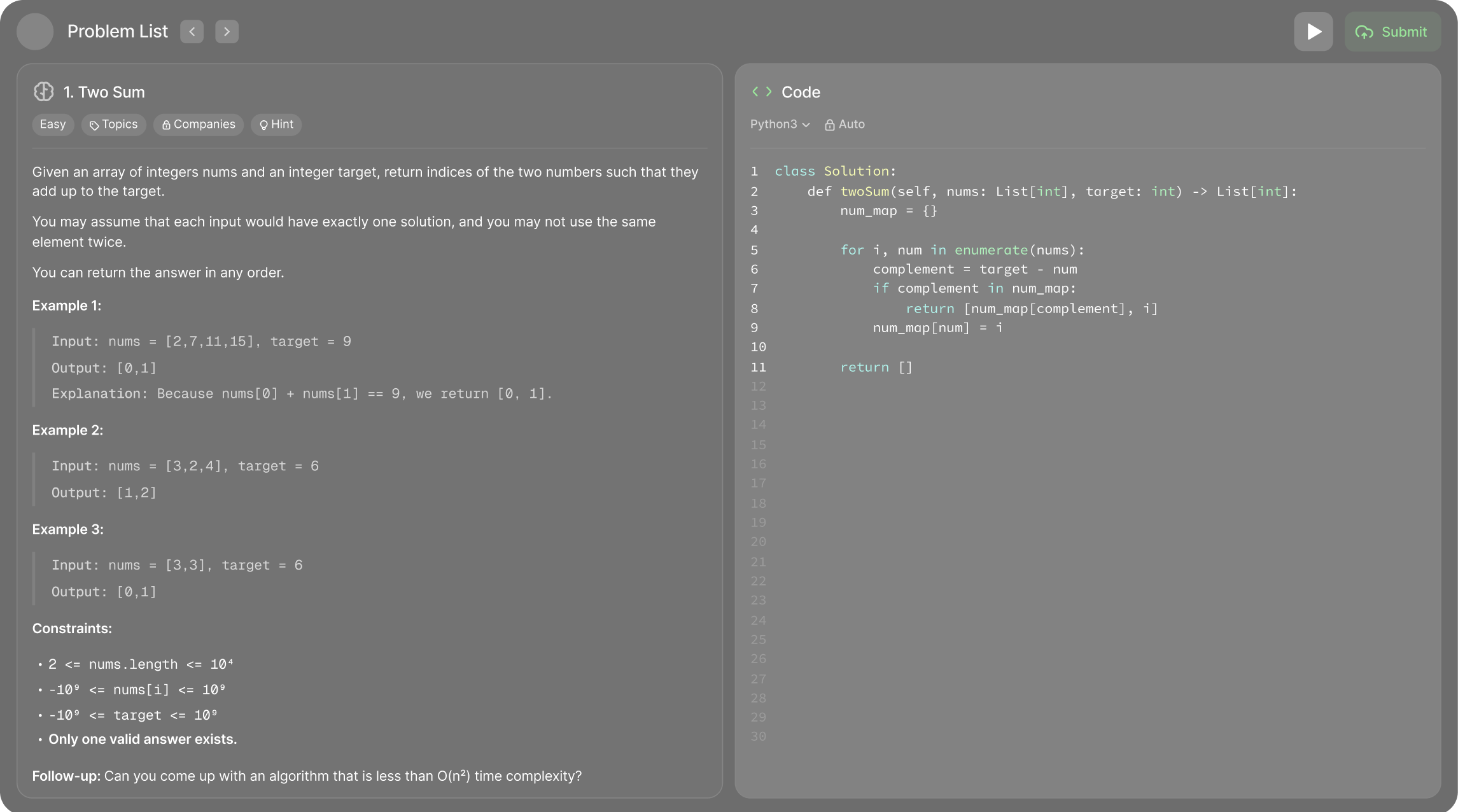 Supera tu entrevista de programación con confianza:Las entrevistas de programación evalúan la resolución de problemas contrarreloj en 45 minutos. OfferCC captura el problema desde tu pantalla, genera una solución óptima con razonamiento paso a paso y análisis Big-O, y la transmite a una superposición invisible, para que puedas programar y explicar simultáneamente.